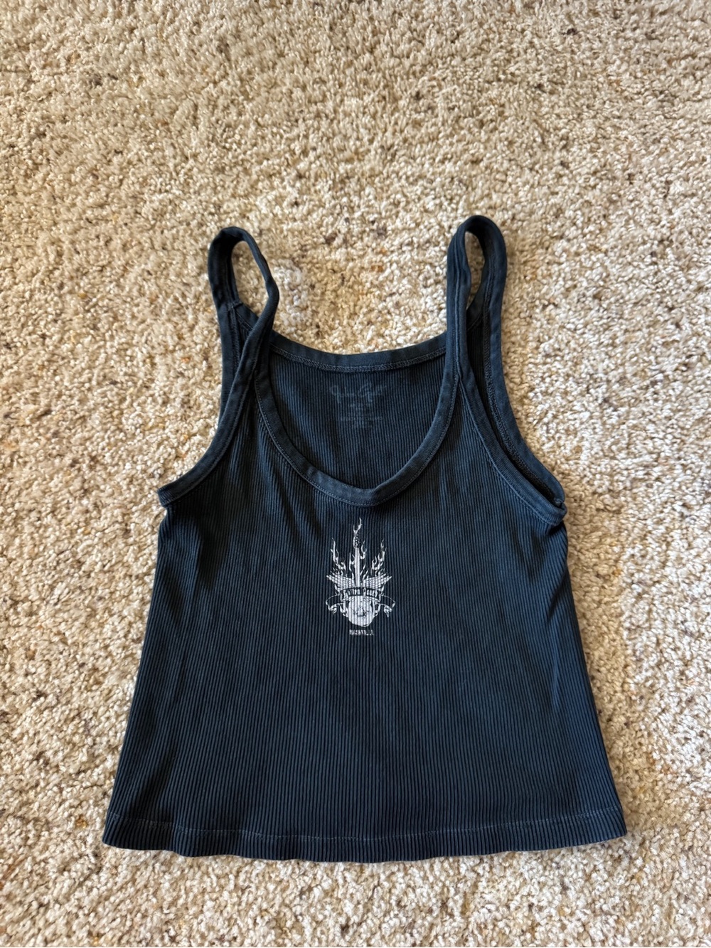 Brandy Melville Black Ribbed Tank with White Skull Graphic
